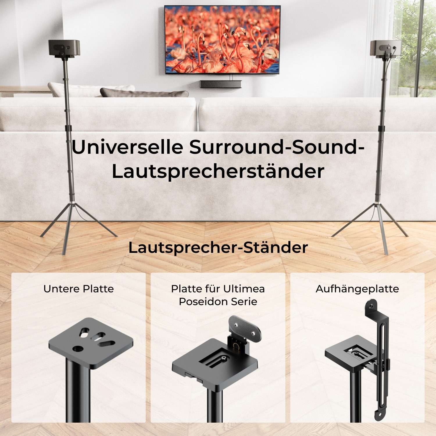 Ultimea Lautsprecherständer Steady 310 - 1 Paar Ständer für Poseidon und Skywave Serie Soundbar, (bis 36,6 Zoll, Ausziehbar von 62 cm bis 93 cm, Freistehende Ohrenhöhe Surround Sound)