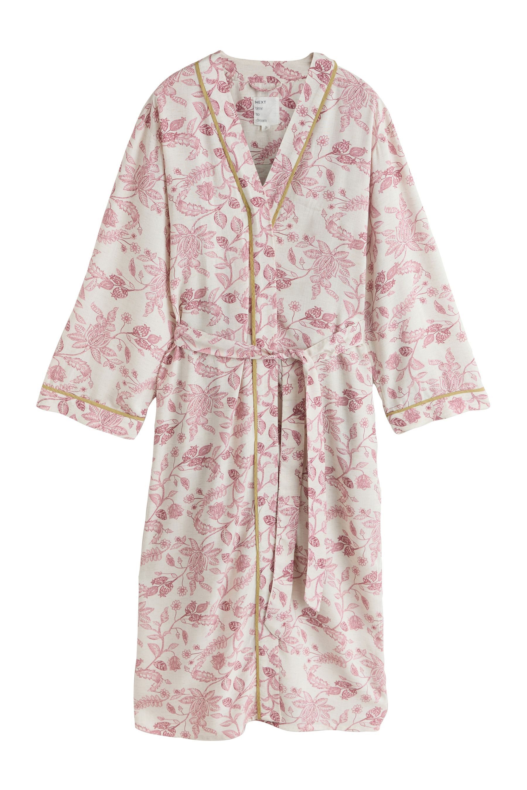 Next Damenbademantel Morgenmantel aus Viskose-Leinengemisch, Viskose (Livaeco), Leinen