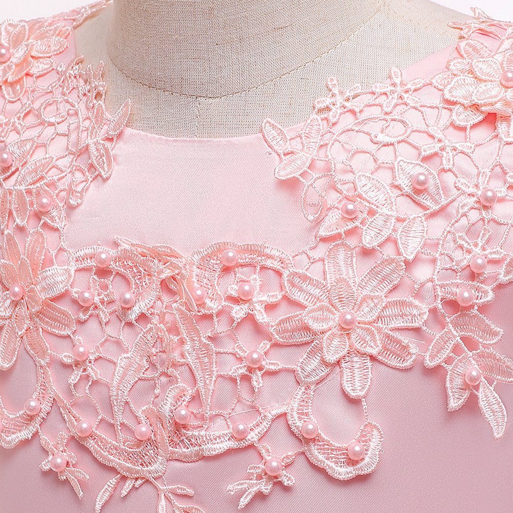 LAPA Abendkleid Blumenbesticktes Tüllkleid für Mädchen, Ballkleid Rosa