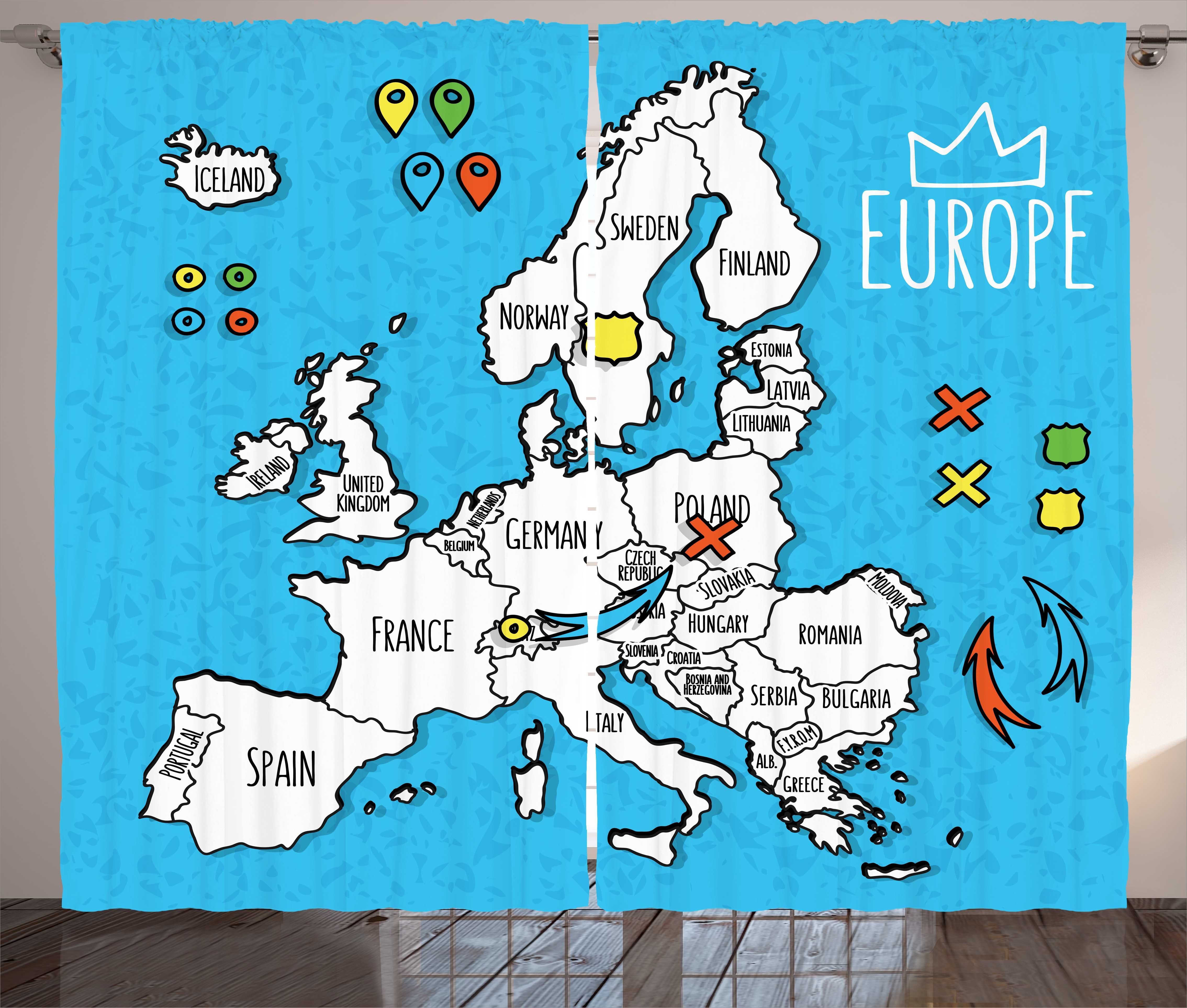 Gardine Schlafzimmer Kräuselband Vorhang mit Schlaufen und Haken, Abakuhaus, europäisch Genaue Karte von Europa