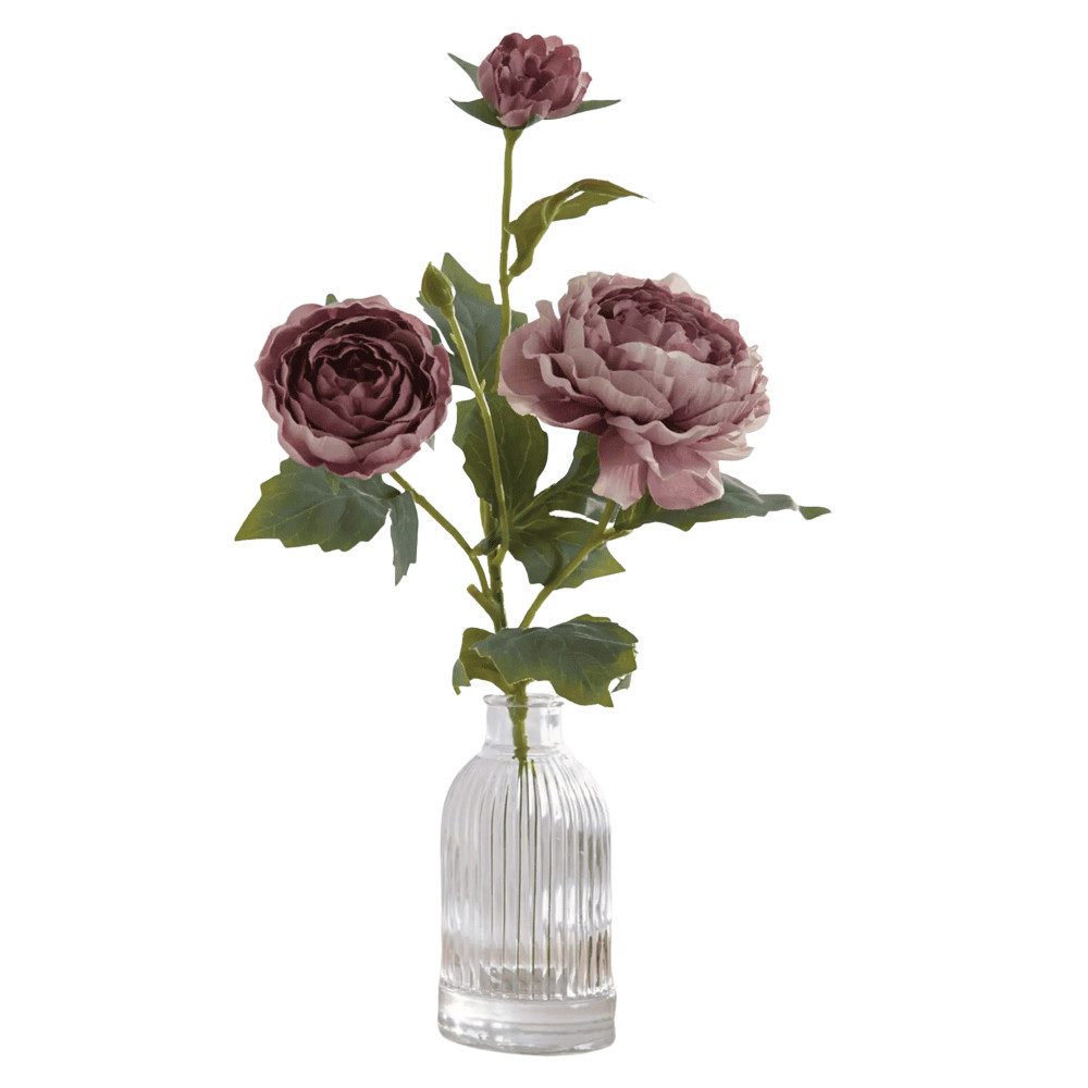 Kunstblume Pfingsrose in Glas Vase Blume Kunstpflanze Tisch Deko Höhe 37 cm, Home-trends24.de, Höhe 37 cm