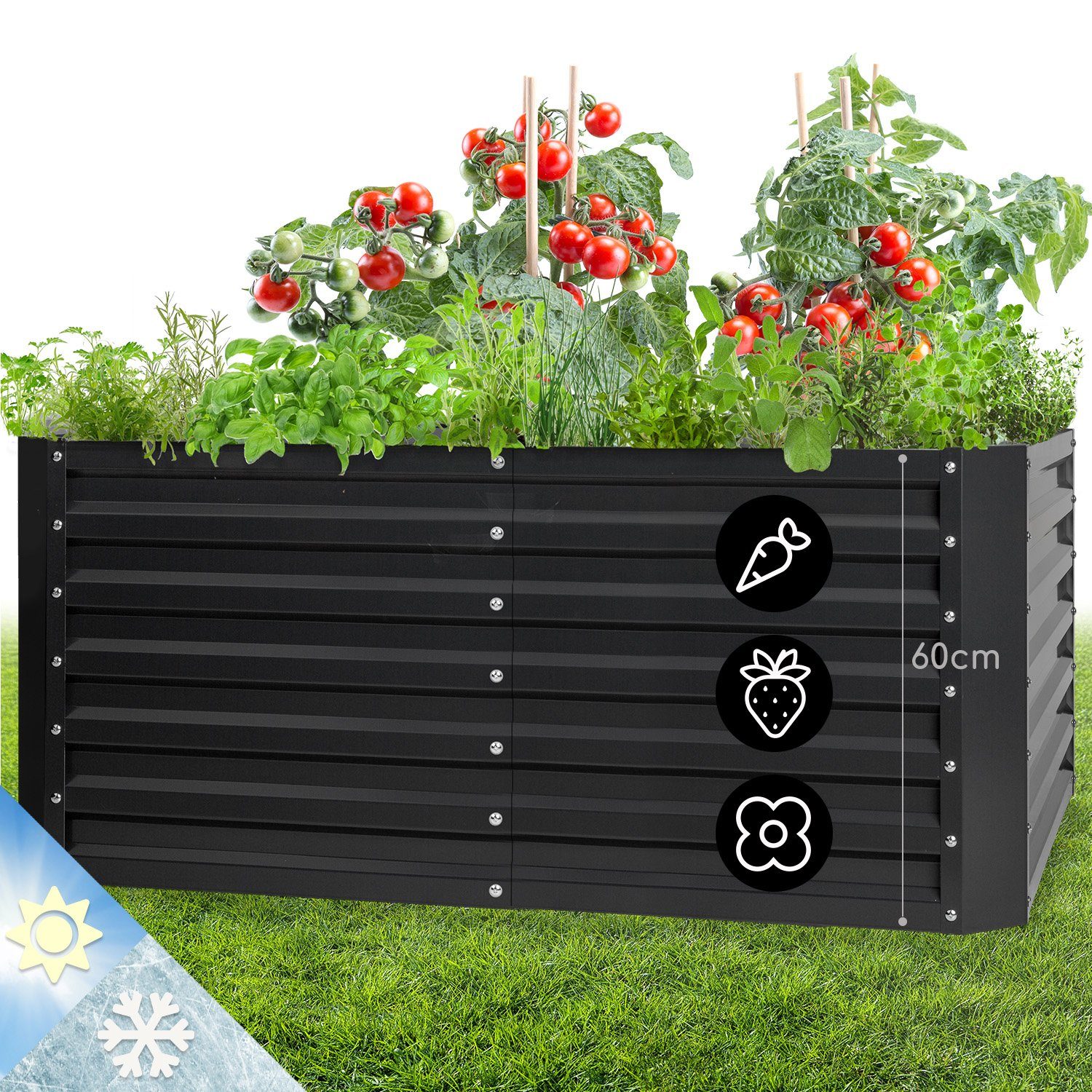 blumfeldt Hochbeet High Grow Straight, Hochbeet Metall Balkon Pflanzkasten Pflanzkübel Blumenkasten