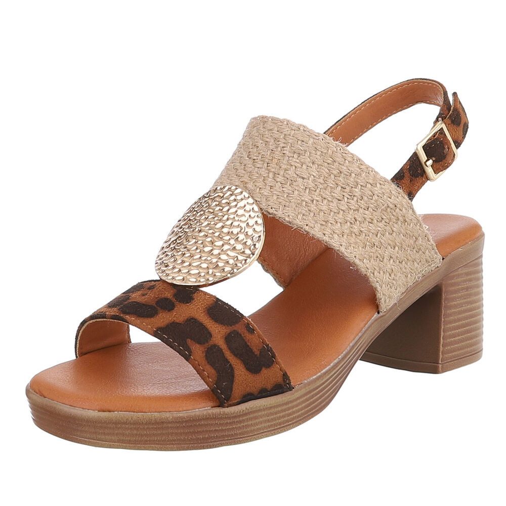 Ital-Design Elegante Damen Sandalen mit Blockabsatz und Gold-Details Sandal günstig online kaufen