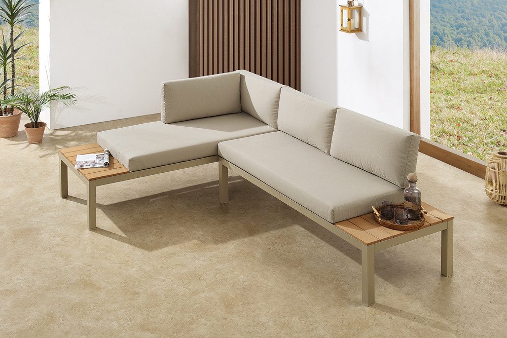 riess-ambiente Gartenlounge-Set ORLANDO LOUNGE 240cm greige/natur - Aluminium, wetterfest, modulal, (Set, 1-tlg., 2x Sitzelement), flexibles Lounge-Set mit bequemen Kissen – ideal für Outdoor-Bereiche