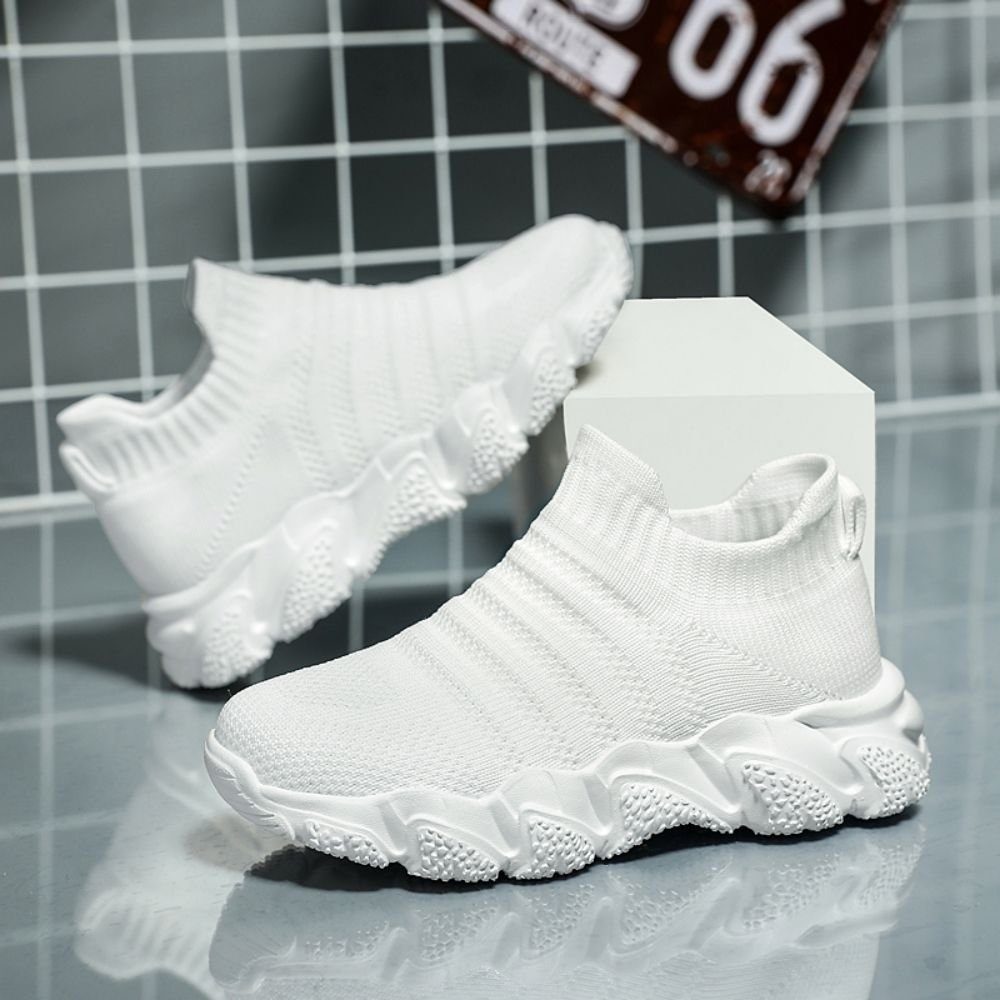 HUSKSWARE Sneaker (aus elastischem druckfreiem ultraleichter) Sockenschuh mit Sitz ultraleichter Material weiss und Mesh