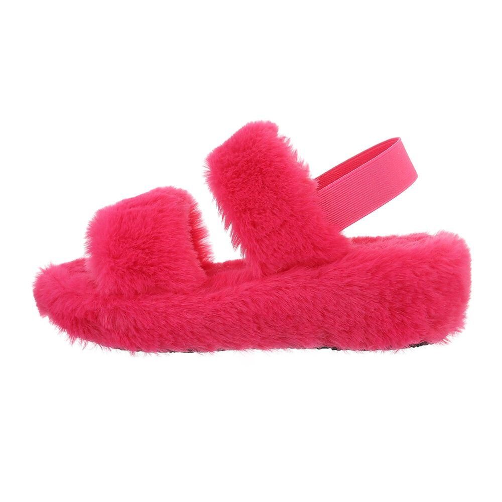 Ital-Design Damen Hausschuhe Freizeit Sandalette Keilabsatz/Wedge  Keilsandaletten in Pink