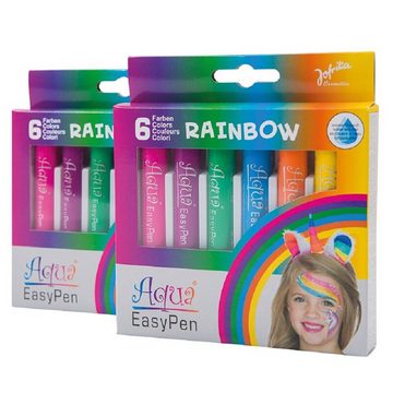 jofrika Schmink-Set Jofrika 708797 Aqua Easy Pen Box Rainbow - 6 Schminkstifte, Aqua Easy Pen Schminkstifte sind auf Wasserbasis hergestellt, somit nicht fettend, hautfreundlich und nach dem Trocknen wischfest. Die Schminke ist leicht und unkompliziert aufzutragen. Das Set besteht aus sechs Regenbogenfarben: Gelb, Orange, Blau, Grün, Lila und Pink. Mit Wasser und Seife zu entfernen. Beinhaltet: 6 Stifte (je 5g)