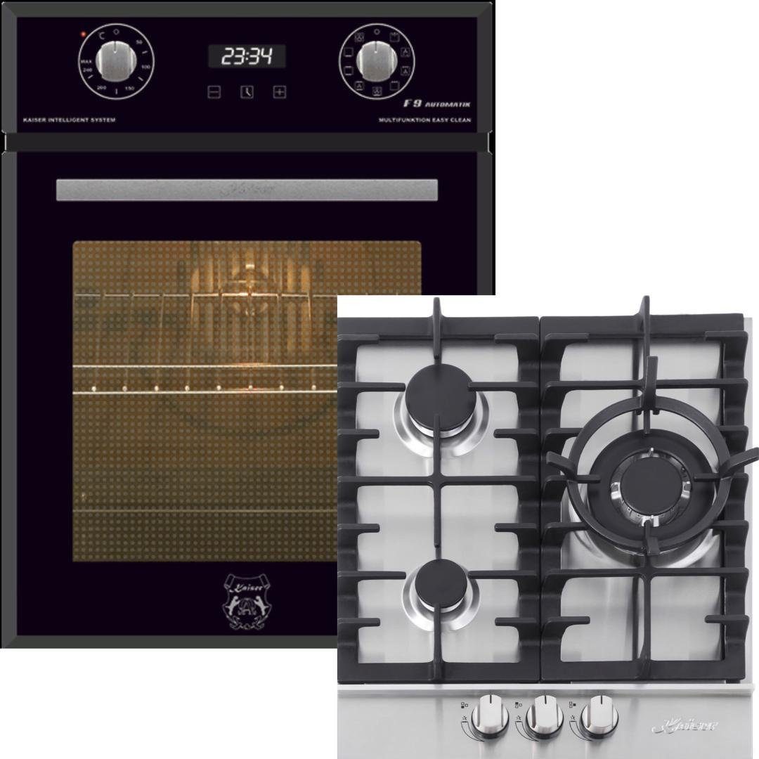 Kaiser Küchengeräte Backofen-Set Herd Set Autark Einbaubackofen 45 cm Elektro Backofen, Autark, 50 L,9 Funktionen, Easy clean-Emaille + Gaskochfeld 45 cm, Einbau Herd, Gasherd, 3,8 kW WOK, Erdgas / Fl.Gas EH 4747 + KG 4354., mit 1-fach-Teleskopauszug