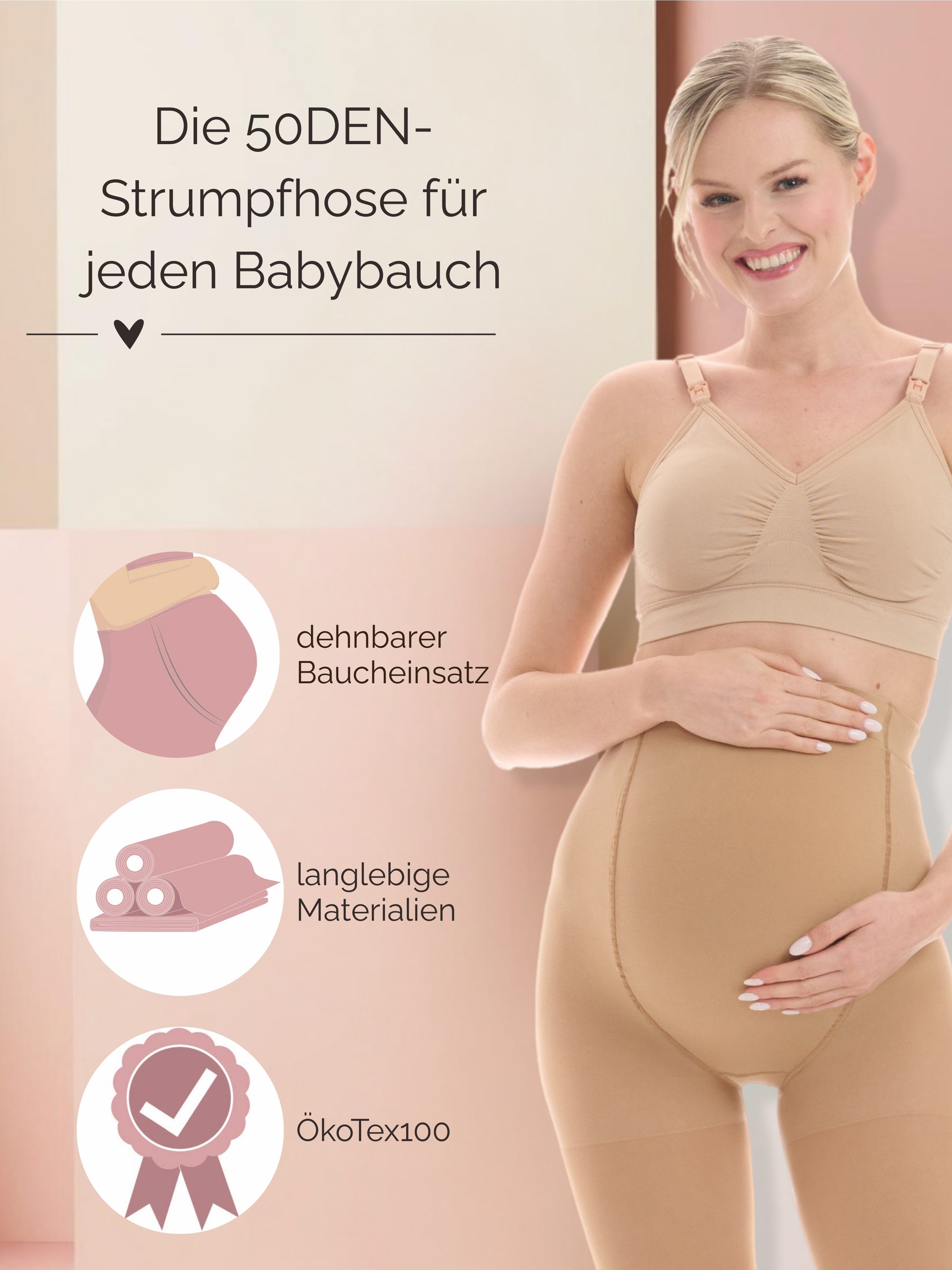 Herzmutter Umstandsstrumpfhose Schwangerschaftsstrumpfhose - Halb-Transparent 50 DEN (2 St. 2er-Pack) Matt-Soft – Bild 3 von 5