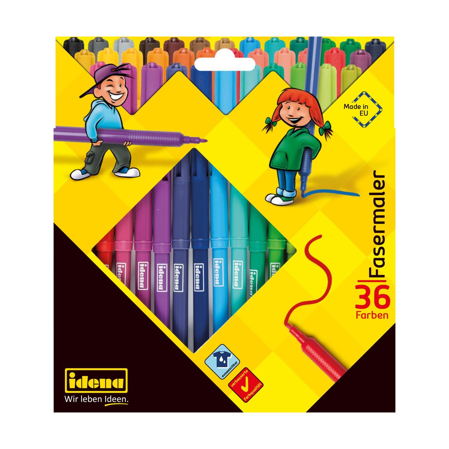 Idena Faserstift Idena 10039 - Fasermaler, 36 Stück im Kartonetui, mit 2 mm Spitze