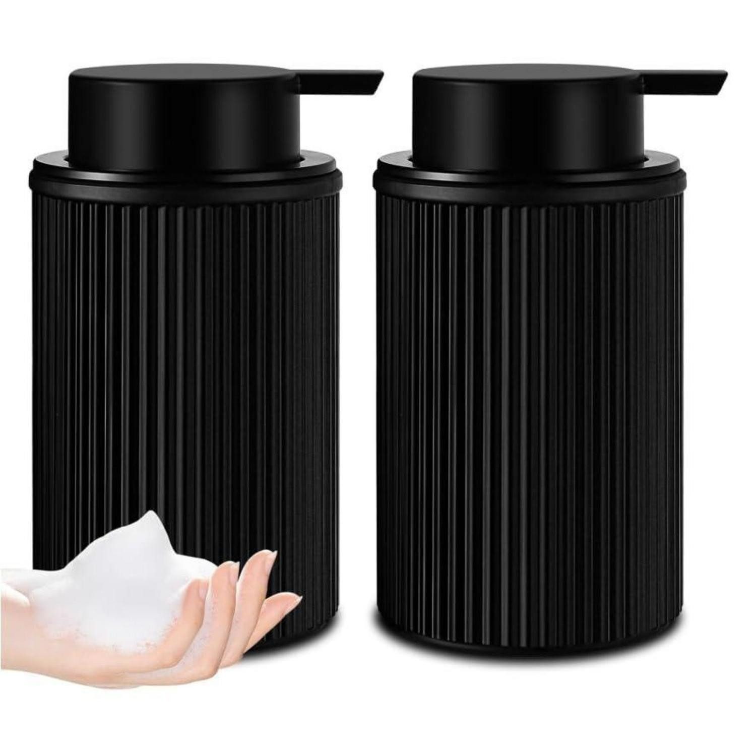 LuxusKollektion Seifenspender Schaumseifenspender Glas matt schwarz gestreift 2er Set
