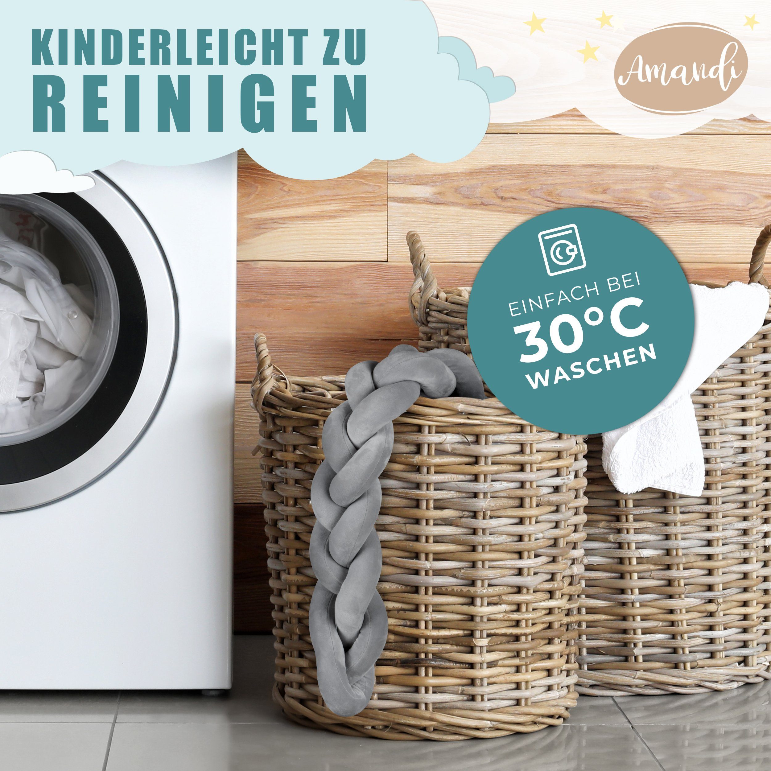 Amandi Bettnestchen - Bettschlange - 2m Bettumrandung fürs Babybett - laborgeprüft, - Babynest geflochten - Sichere Bettumrandung – Bild 4 von 5