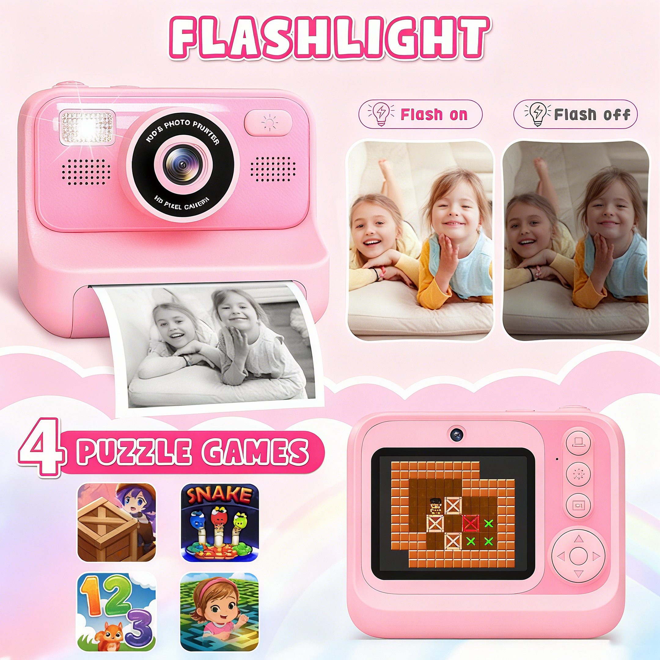 POPOLIC 1080P Kinderkamera - Selfie Digitalkamera Kinder mit 32GB Sofortbildkamera (inkl. Rosa, Geburtstagsgeschenk Spielzeug ab 3-11 Jahre Mädchen Jungen) – Bild 5 von 5