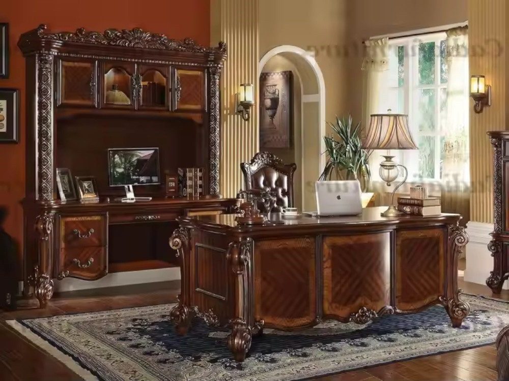 Xlmoebel Wohnzimmer-Set Eleganter Barockstuhl aus Holz mit zeitlosem Charme, (3-St., Schreibtisch + Stuhl + Computertisch mit Regalen), Hergestellt in Europa