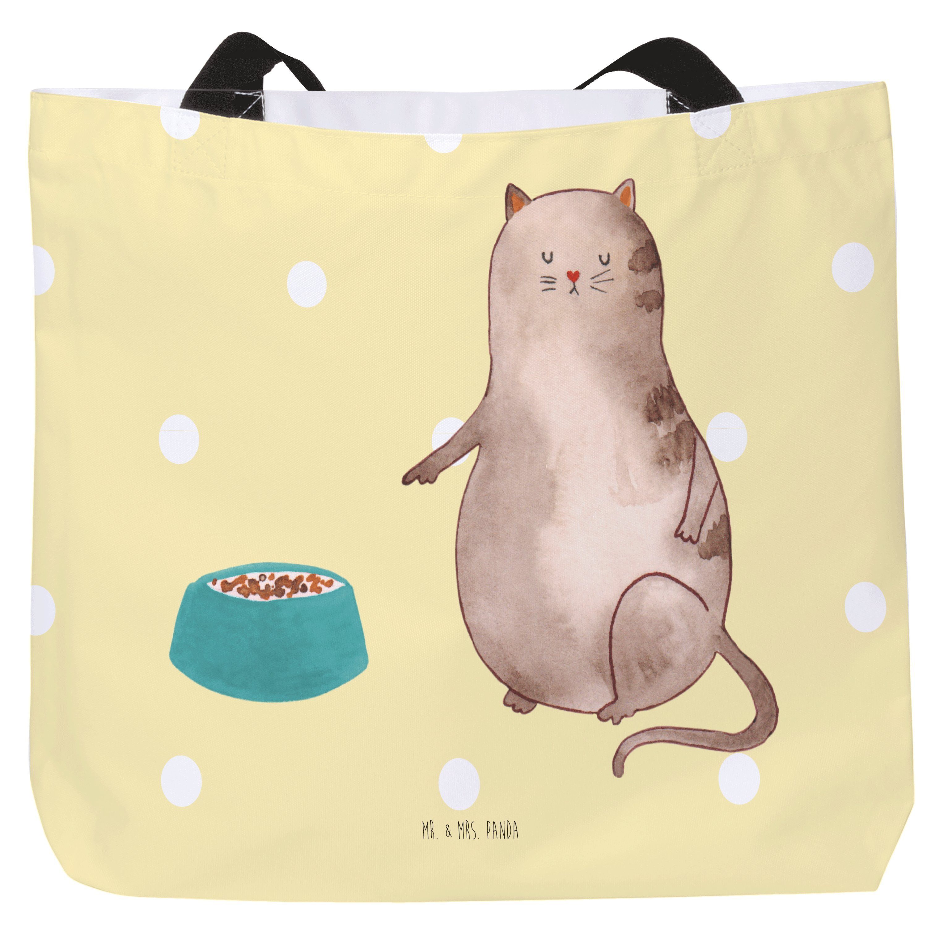 Mr. & Mrs. Panda Shopper Katze fressen - Gelb Pastell - Geschenk, Beutel, Freizeittasche, Schu (1-tlg) | Shopper
