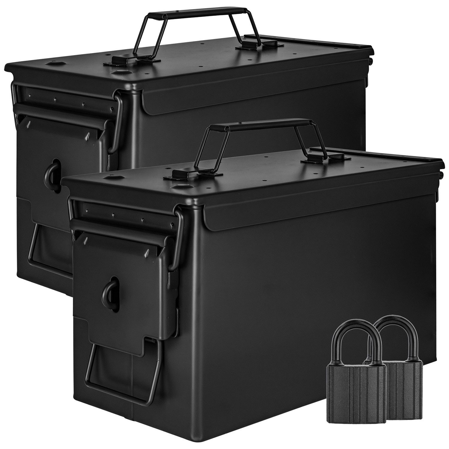 Aufbewahrungsbox 2x Munitionsbox mit Schloss Box Metallkiste 31x16x19cm Schwarz Metall