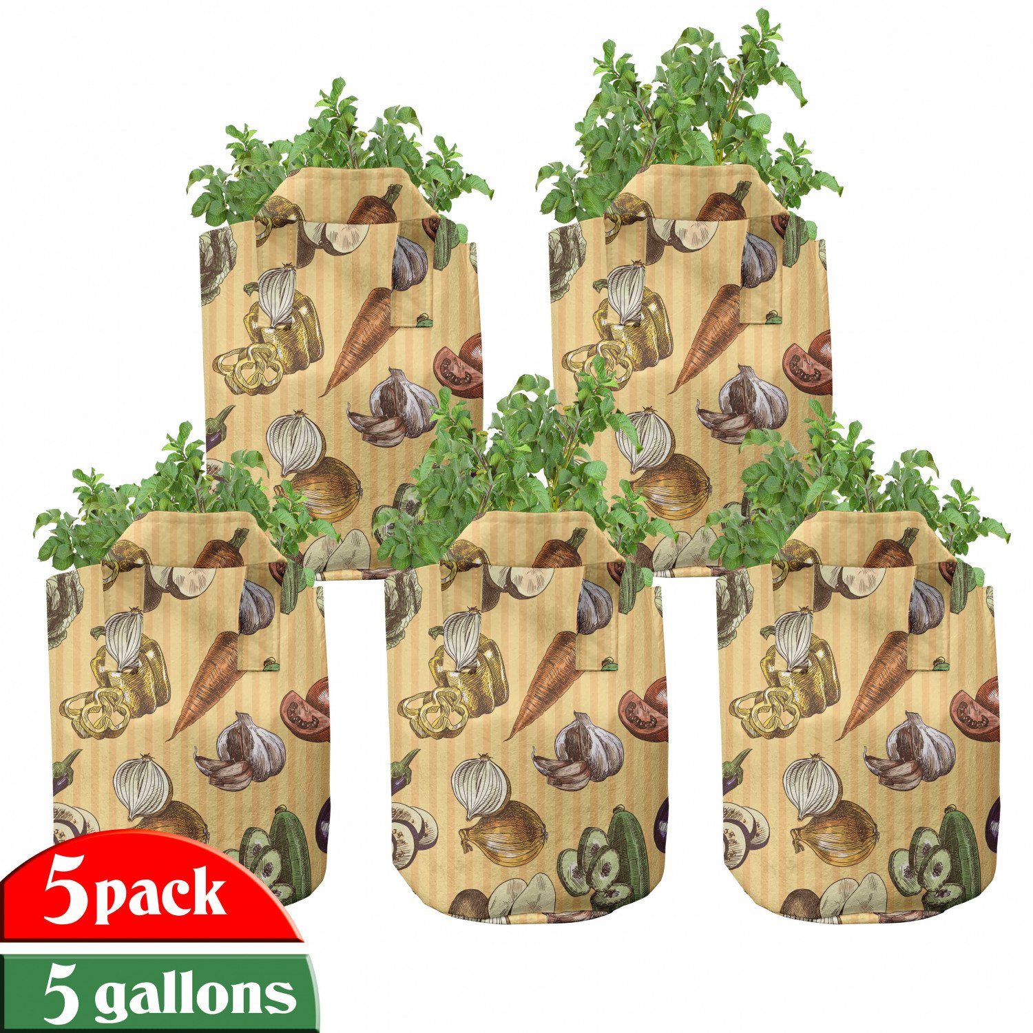 Abakuhaus Pflanzkübel hochleistungsfähig Stofftöpfe mit Griffen für Pflanzen, Bunt Flüchtiges Gemüse