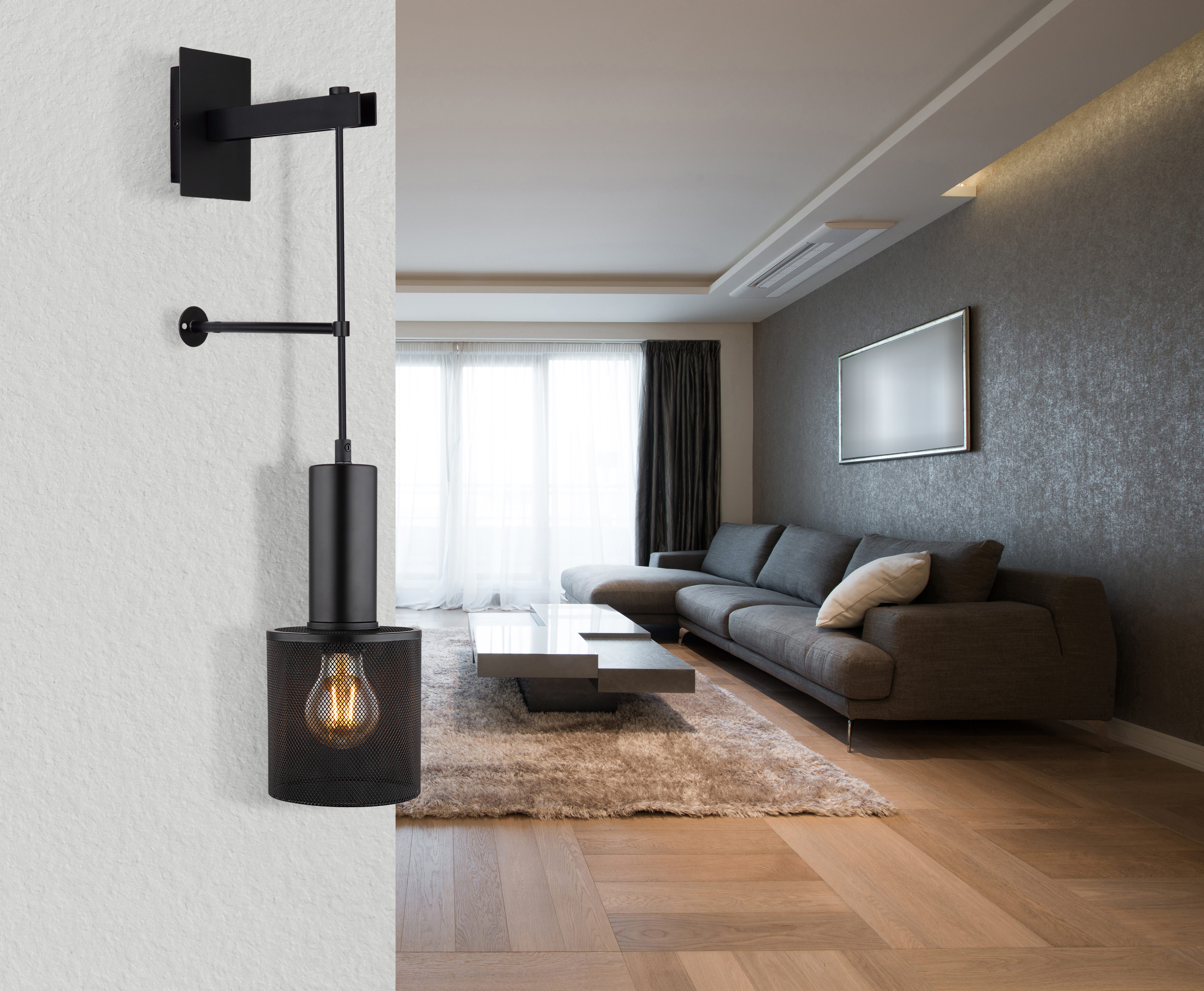 GLOBO LIGHTING Wandleuchte JEDD, ohne Leuchtmittel, Wandlampe/Metallgeflecht/schwarz/Wohnzimmer/Flur/inkl. Anschlusskabel