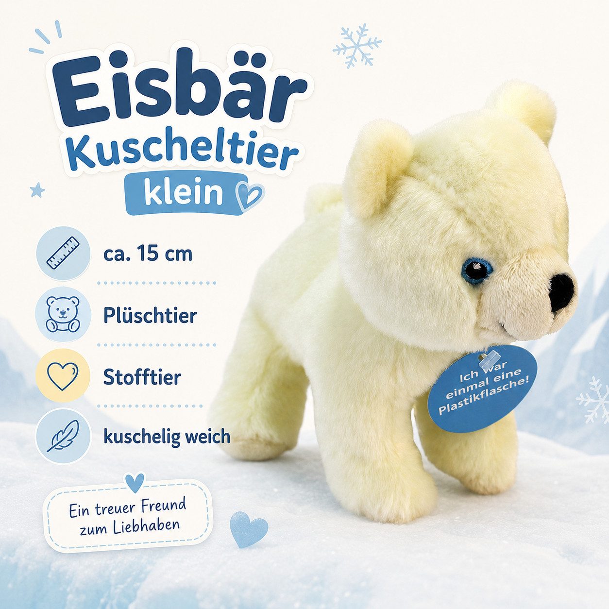 bauer Tierkuscheltier Eisbär Kuscheltier 15 cm Plüschtier Stofftier Eisbär Plüsch Kuschelbär, Kuscheltier Kinder Stofftier Tierfigur Plüschtier Eisbär Teddy