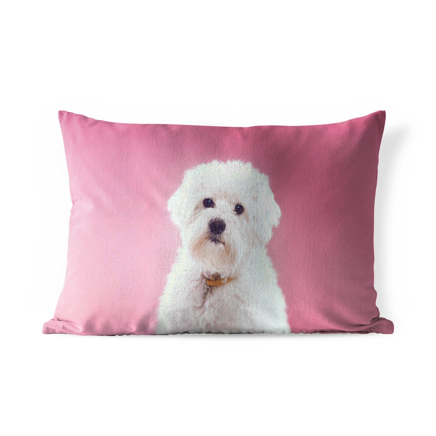 MuchoWow Dekokissen Malteser Hund mit rosa Hintergrund, Outdoor-Dekorationskissen, Polyester, Dekokissenbezug, Kissenhülle