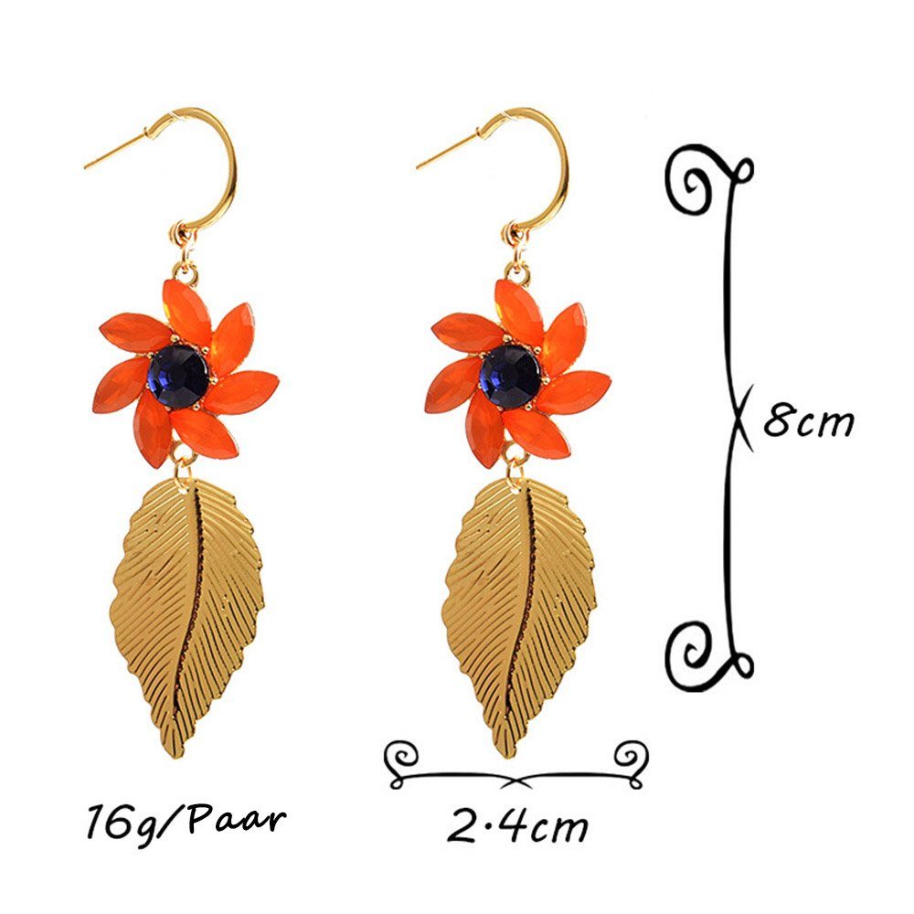 Orange Dekorative schöne Ohrringe Ohrhänger Paar Einzigartiges Blatt-Ohrringe, goldene Paar