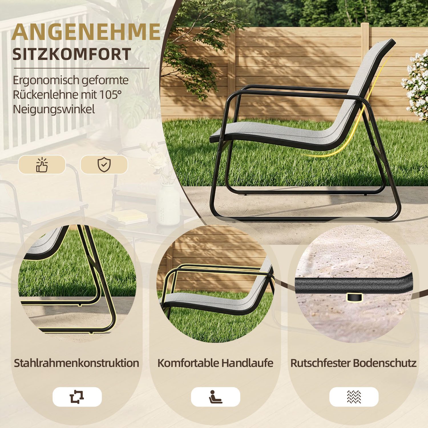 Gywowken Gartenlounge-Set (4-tlg), Sitzgruppe 4-teilig, Gartenmöbel-Set für den Außenbereich, (Set, 1 x Zweisitzer, 2 x Einzelsessel, 1 x Glastisch), inklusive 1 x Zweisitzer, 2 x Einzelsessel, 1 x Glastisch
