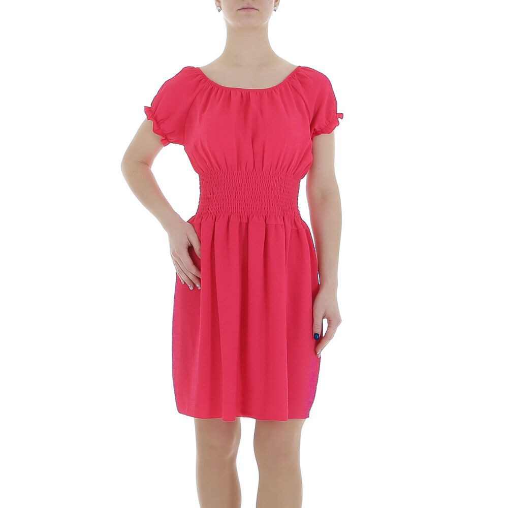 Ital-Design Sommerkleid Damen Freizeit (86164465) Kreppoptik/gesmokt Minikleid in Pink