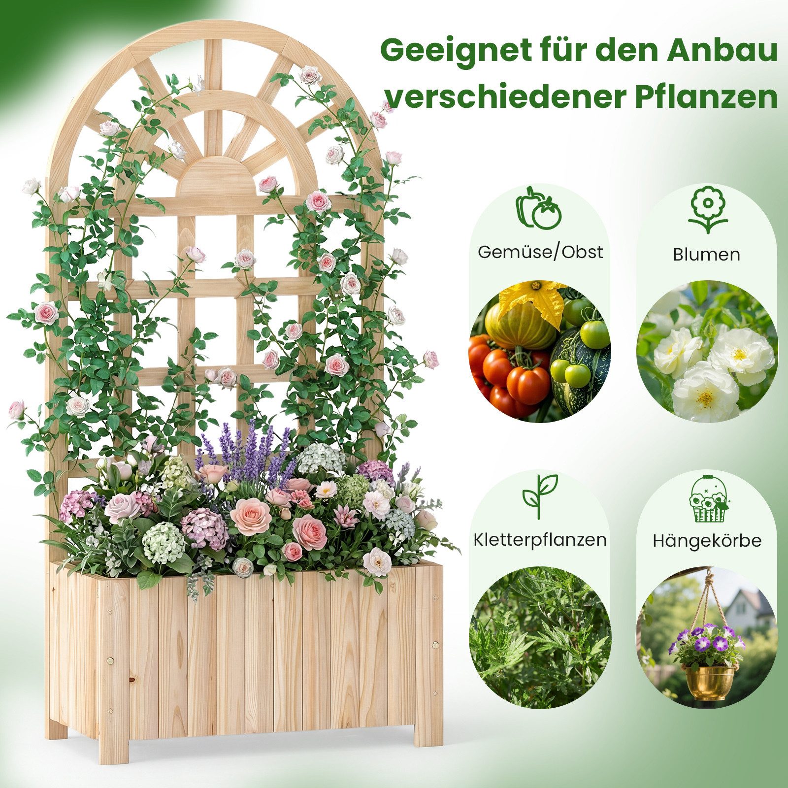 COSTWAY Hochbeet (1 St), Hochbeet mit Rankgitter, für Kletterpflanzen, Sichtschutz