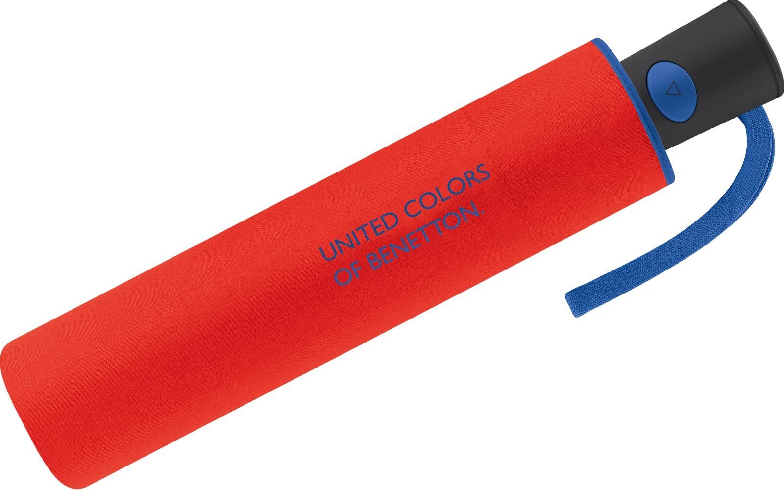 Auf-Automatik, Kontrastfarben mit Schirmrand United Benetton am - Colors mit Taschenregenschirm schöner rot-blau Damen-Regenschirm of