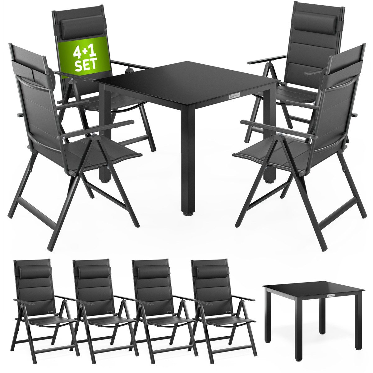 Casaria Garten-Essgruppe Bern Premium, (5-tlg), 4 Personen Aluminium 8-fach verstellbare Lehne inkl. Kissen Wetterfest