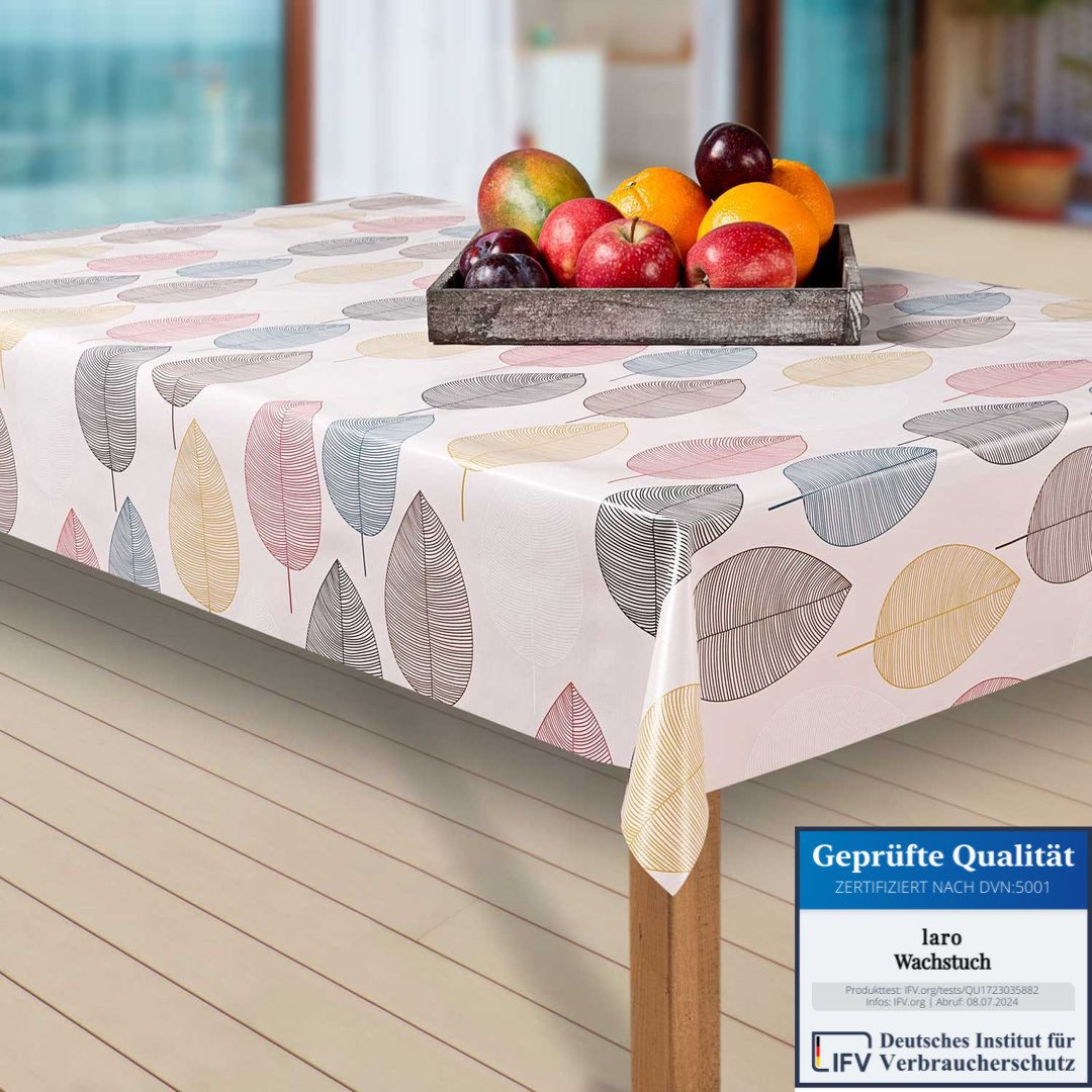 laro Tischdecke Wachstuch-Tischdecken Abwaschbar Blätter. bunt/weiß rechtec günstig online kaufen