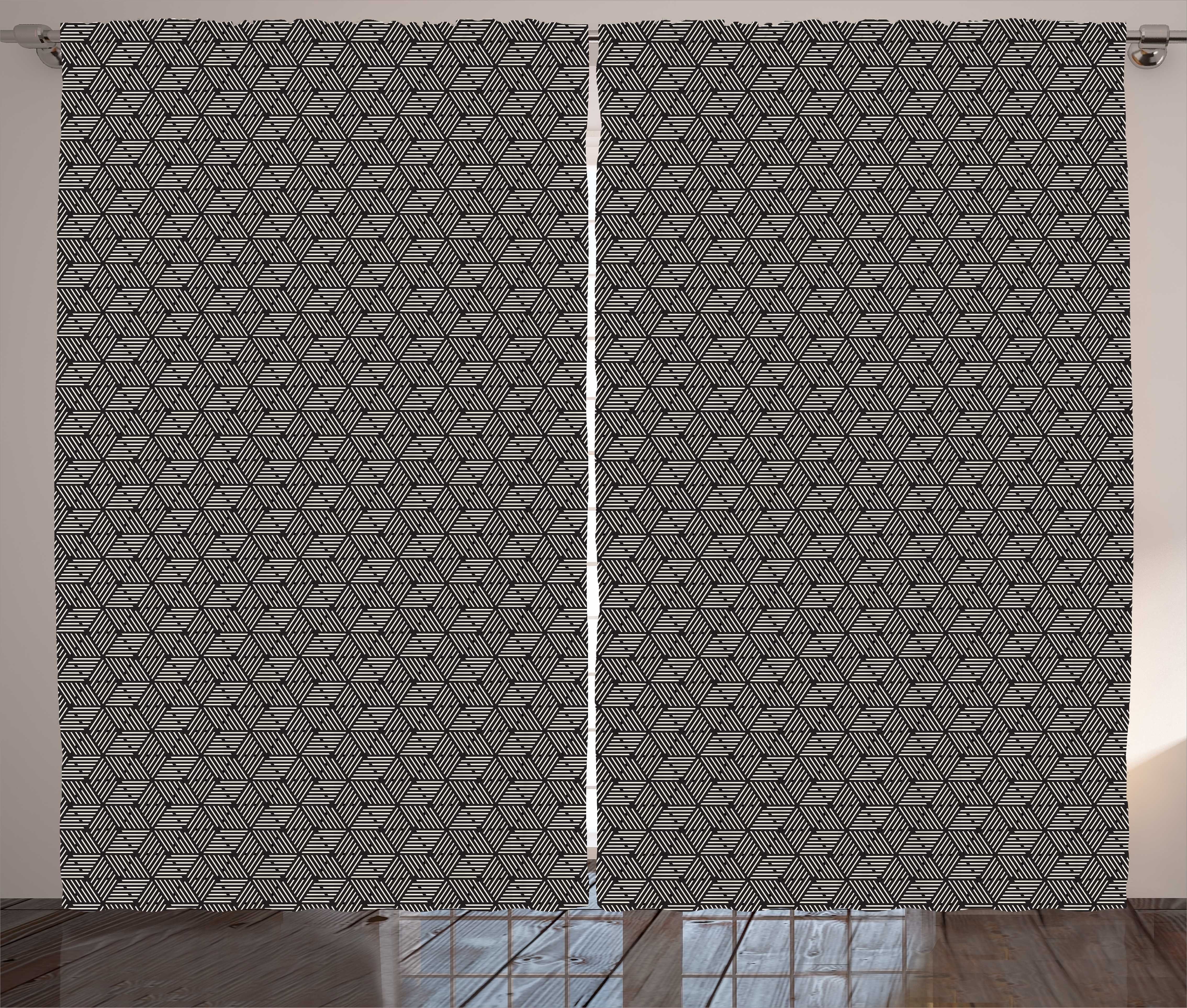 Gardine Schlafzimmer Kräuselband Vorhang mit Linien Abstrakte Modern Schlaufen Gitter Abakuhaus, Haken, und Verziert