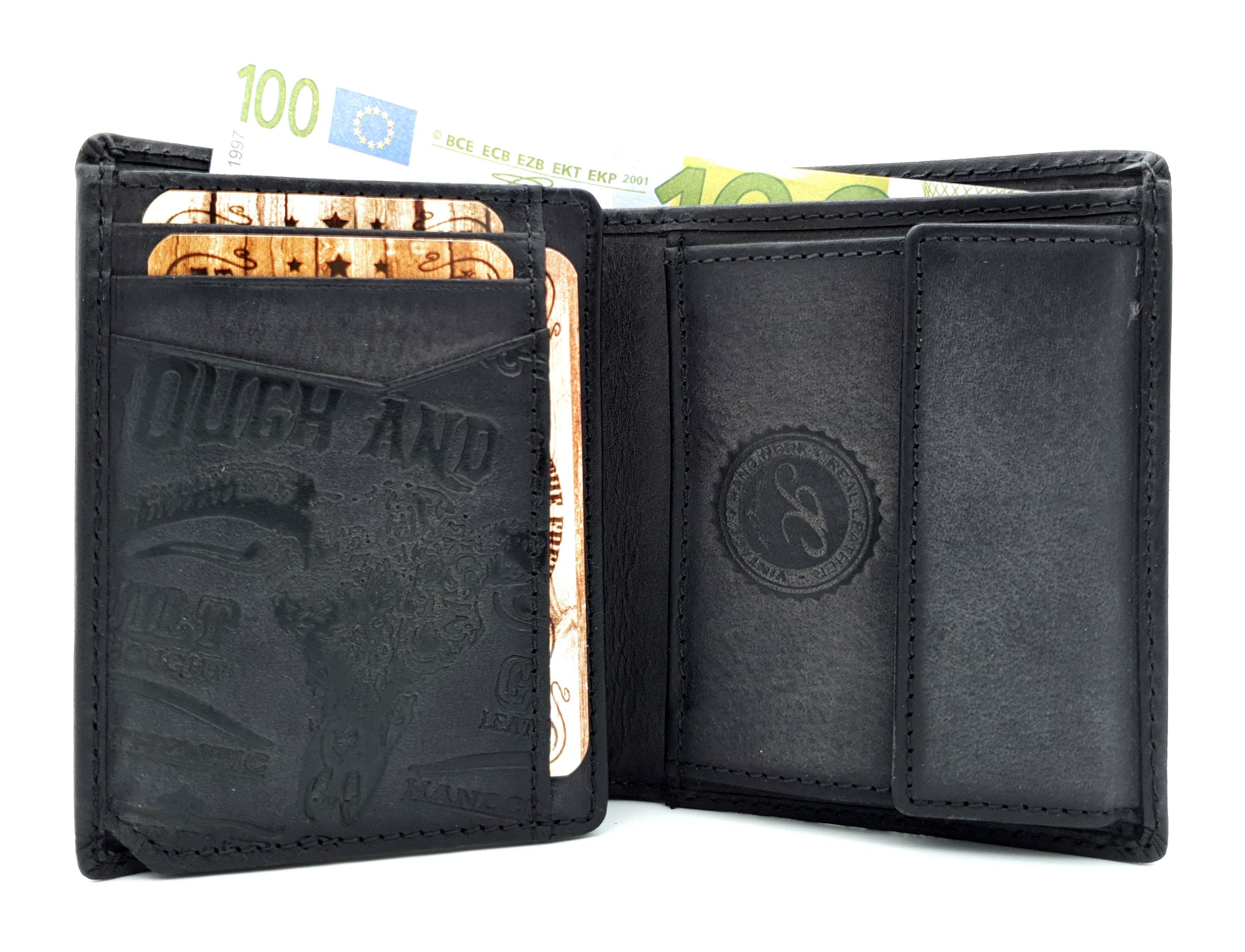 Geldbörse CLUB Leder Rough RFID Schädel echt Longhorn Tough geprägter Portemonnaie & mit JOCKEY Schutz,