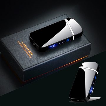 AKKEE Feuerzeug USB Elektronische Feuerzeug, Touchscreen LED Dual Lichtbogen Feuerzeug (1-St., Winddicht Flammenlos mit LED Anzeige), mit Batterieanzeige Winddicht Plasma, für Männer Damen Geschenk