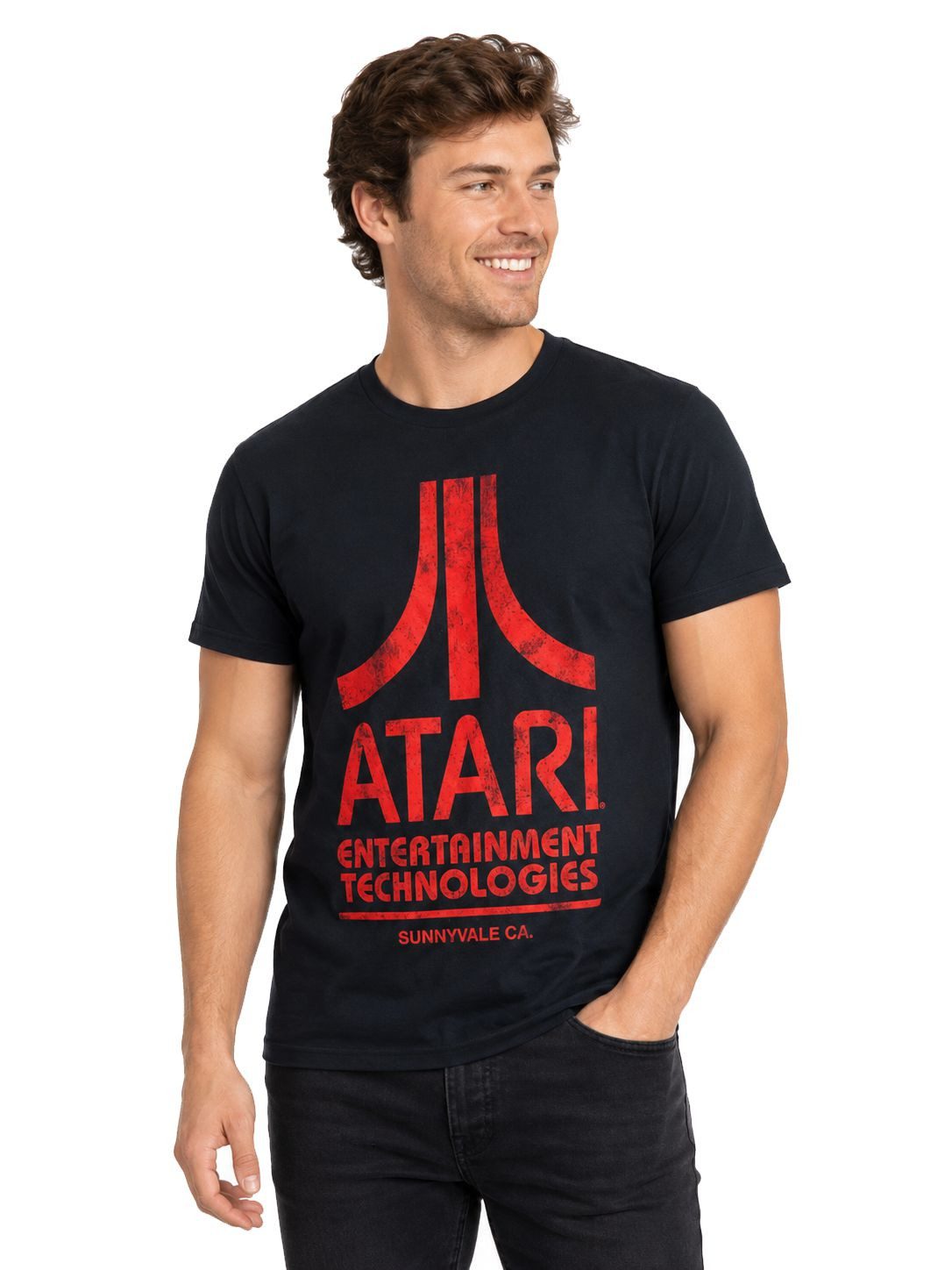 ATARI Print-Shirt Atari Herren T-Shirt Schwarz Rot Logo Retro Gaming Original Lizenz