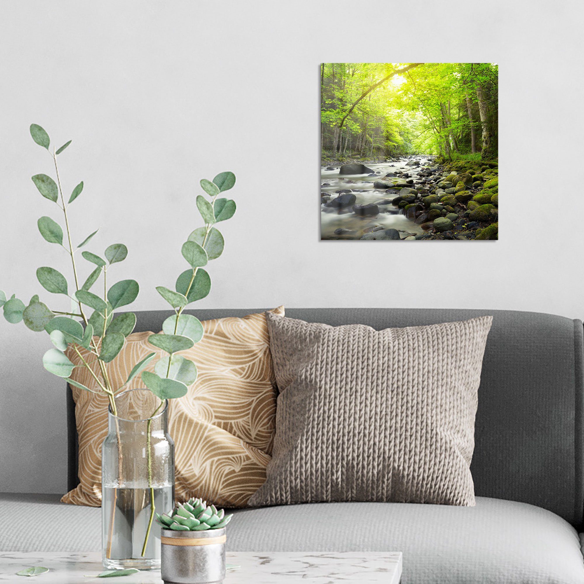 DEQORI Glasbild 'Steiniges Flussbett', 'Steiniges Flussbett', Glas Wandbild Bild schwebend modern