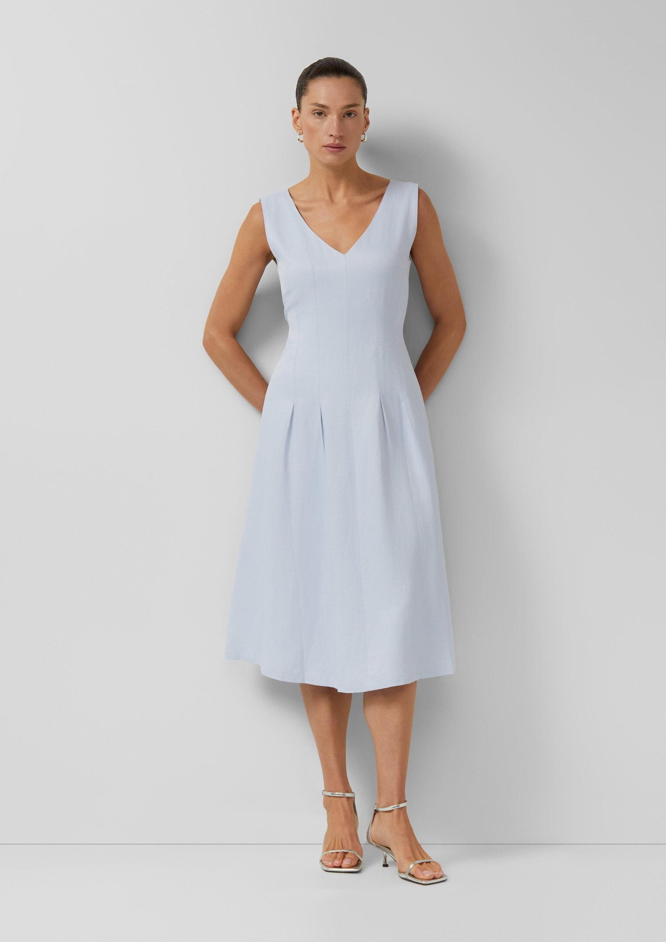 s.Oliver Midikleid Kleid Ärmelloses Midikleid aus Leinenmix mit V-Ausschnitt und Taschen