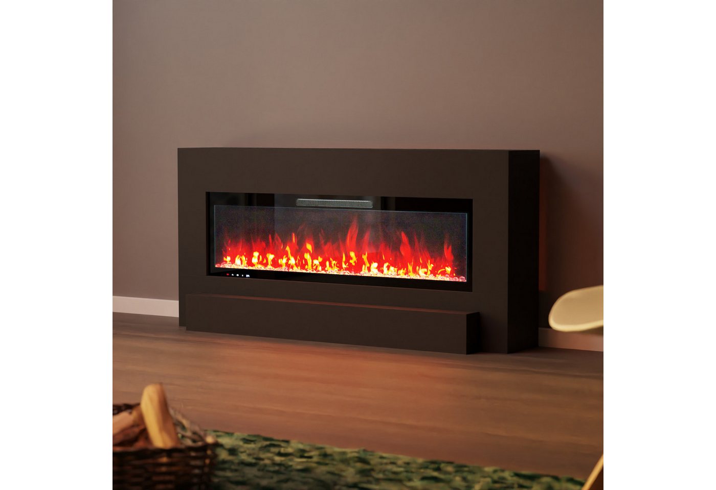 GF Core Elektrokamin Hestia weiß / grau / schwarz 3D LED Kamin mit Heizung, Elektrischer Kamin mit 3D Feuer mit Heizung, 2 Dekorationen