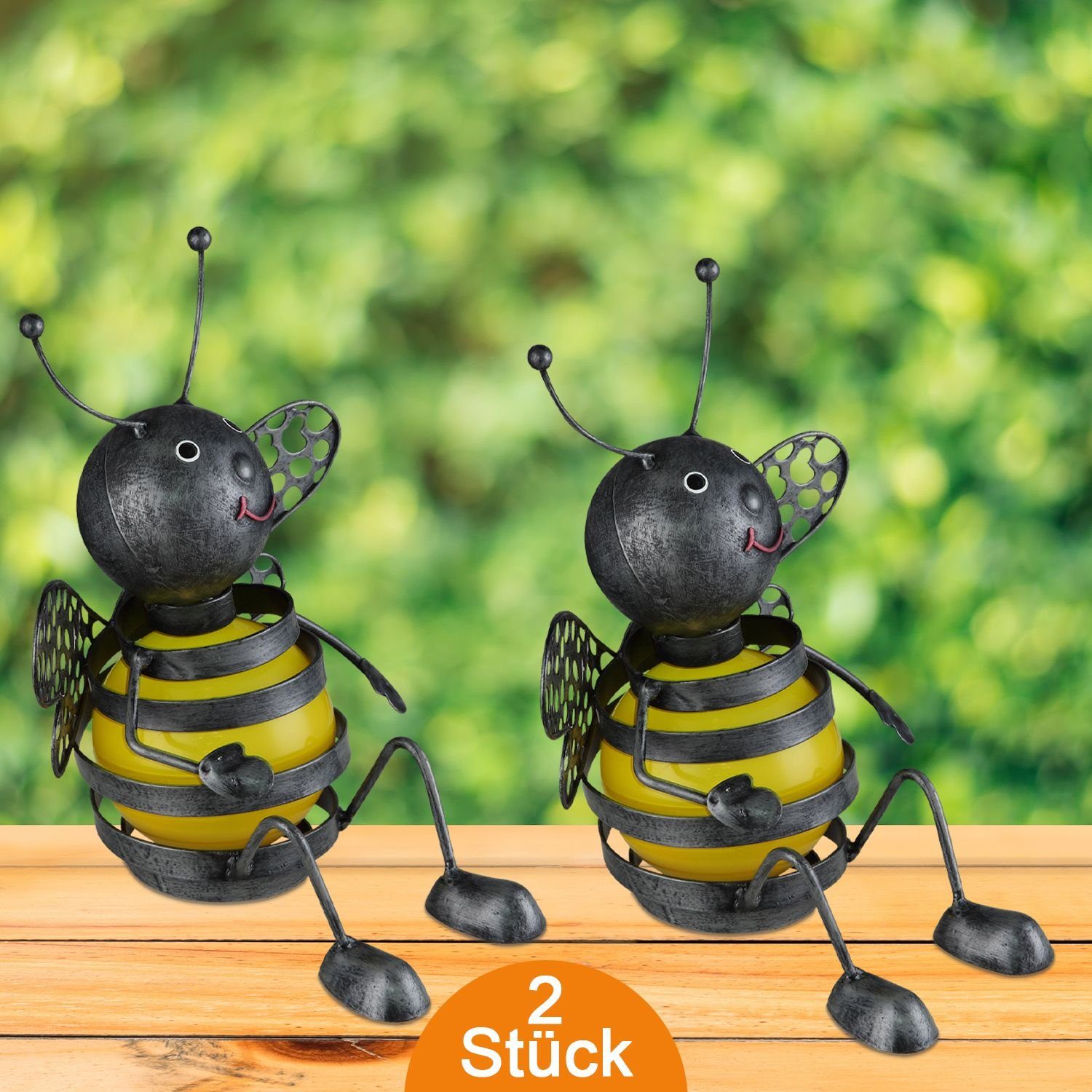 bmf-versand LED Solarleuchte Solarleuchte Garten Biene 2er Set Deko Solarlampe Außen Außenleuchte, Solar Lampe, LED fest integriert, Gelb, Außenlampe