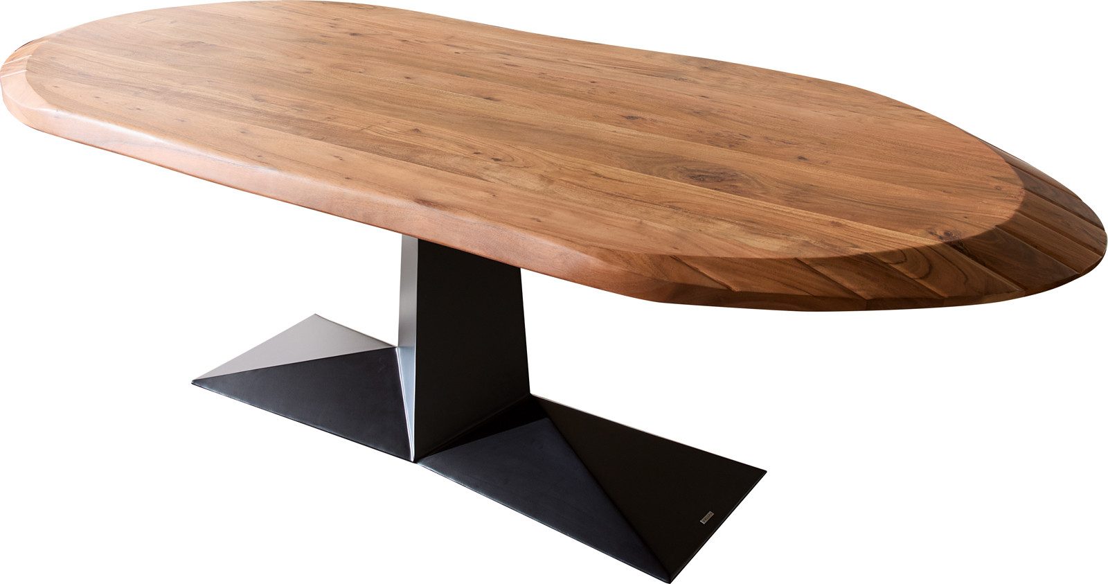 DELIFE Esstisch Aithon, Akazie Braun Metallgestell Schwarz 240x105 cm Oval Esstisch