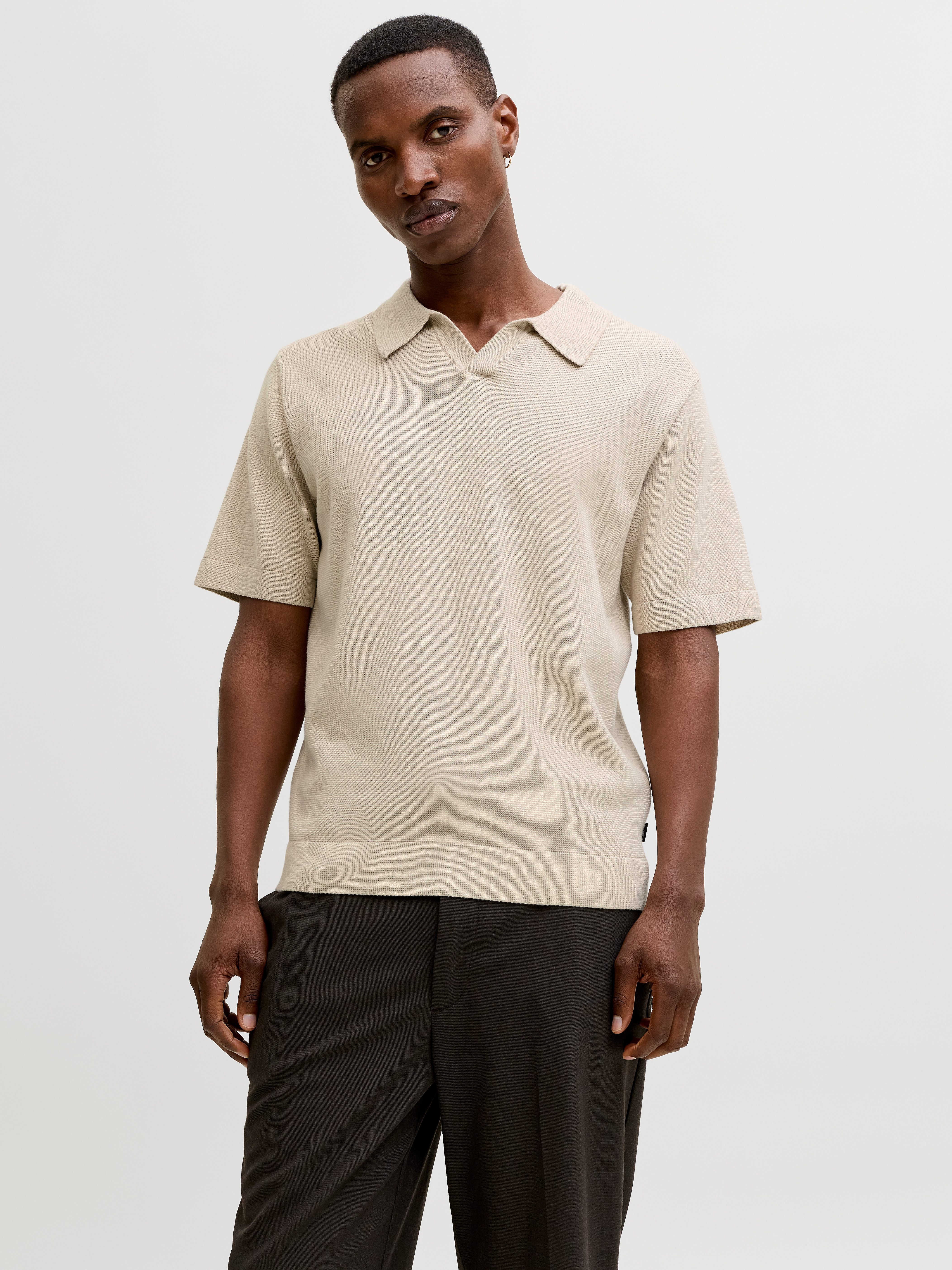 Jack & Jones Polokragenpullover JPRBLAMILANO SPRING SPLIT NECK SS SN Baumwollmischung, regular fit