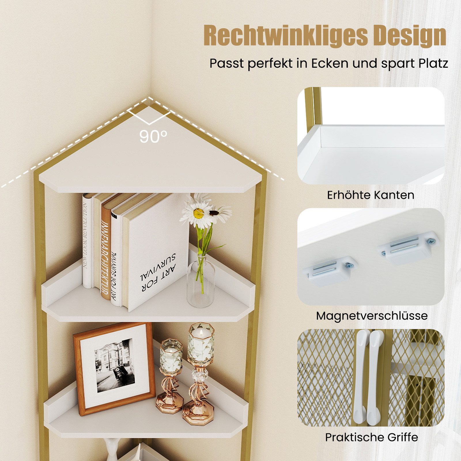 COSTWAY Standregal, Eckregal Bücherregal mit Schrank Holz 32 x 32 x 170 cm