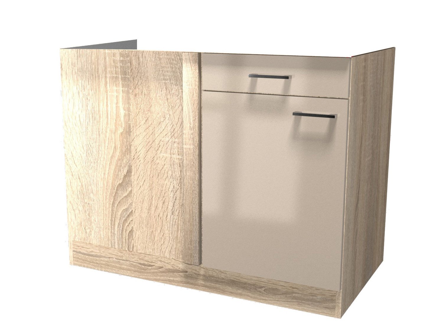 Flex-Well Eckunterschrank Eckunterschrank Küche ohne Arbeitsplatte - 100 cm breit - Kaschmir Gla
