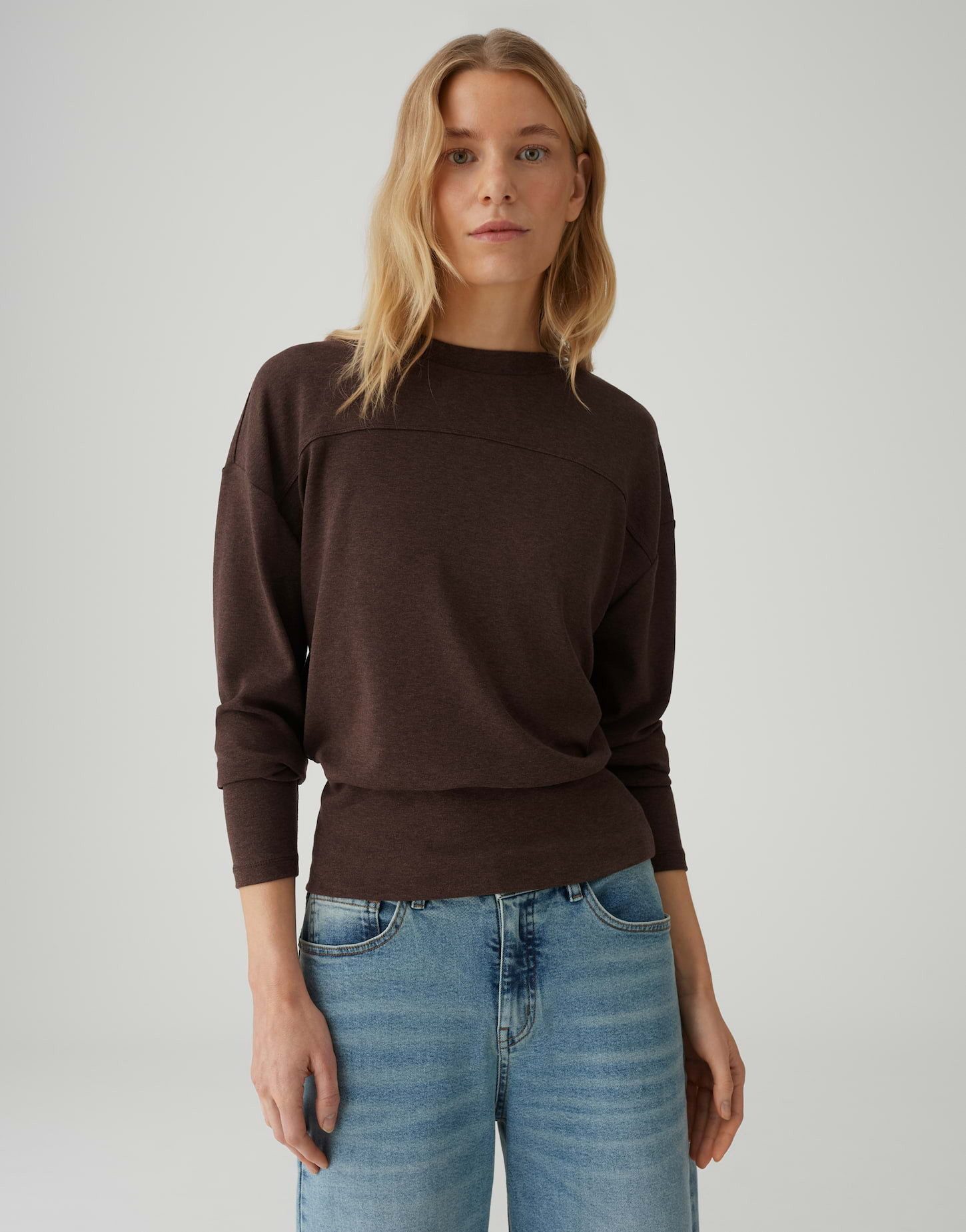OPUS Longsleeve SUPANI aus weichem Lyocell-Woll Mix Schmale Passform, schmal zulaufender Schnitt, überschnittene Schulter