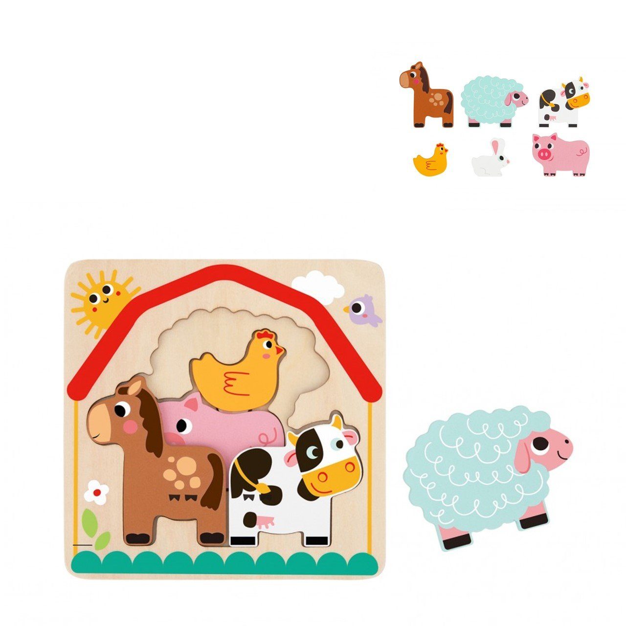 Tooky Toy Steckpuzzle Kinder Puzzle Holz 7teilig, 7 Puzzleteile, Sortierspiel, Farbpuzzle, 6
