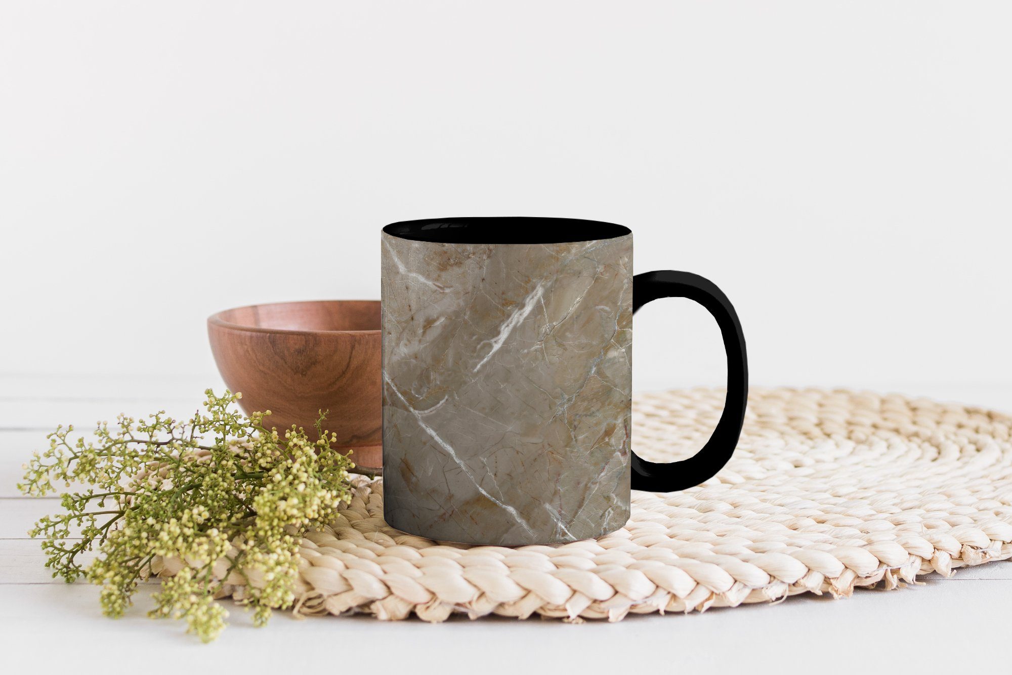 Keramik, Geschenk MuchoWow Kaffeetassen, Teetasse, Weiß - Kristalle Braun, Farbwechsel, - Tasse Zaubertasse, - Granit