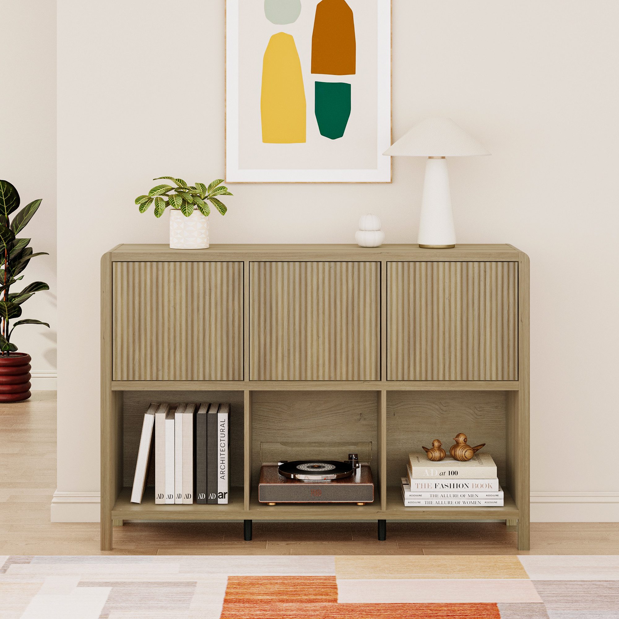 en.casa Sideboard, »Lukkodso« mit 3 Türen, 6 Fächern 77x110x30 cm Eicheoptik, rustikal
