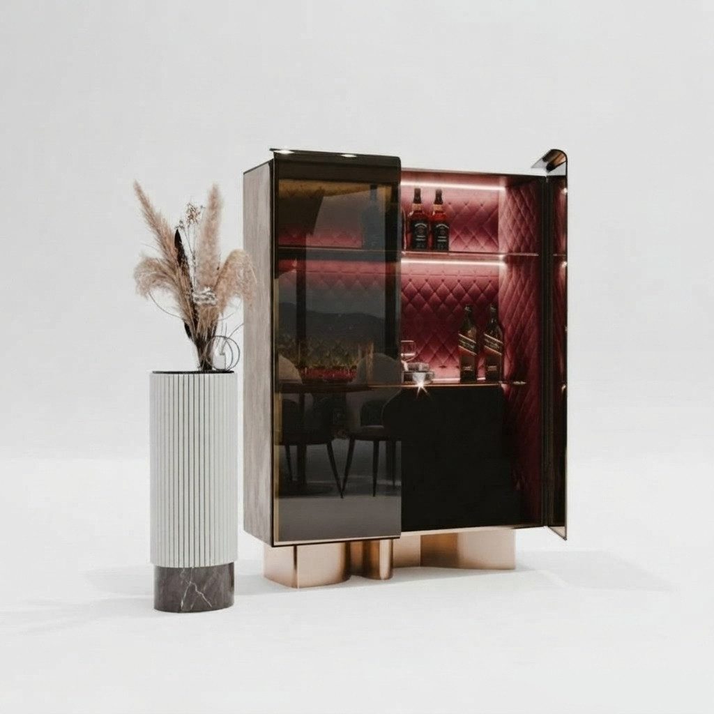 Xlmoebel Vitrine Luxuriöse Glasvitrine in Rot mit Holzrahmen für elegantes Wohnen (Vitrine) Hergestellt in Europa