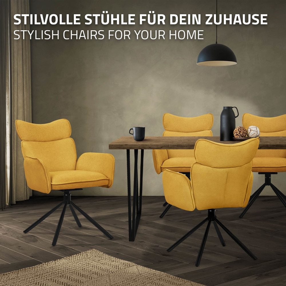 ML-DESIGN Polsterstuhl Drehstuhl mit Armlehne & Rückenlehne Ergonomische mit Metallbeine (2 St), Armlehnstuhl 2er Set Senf aus Polyester 360° Drehbar Sessel bis – Bild 5 von 5