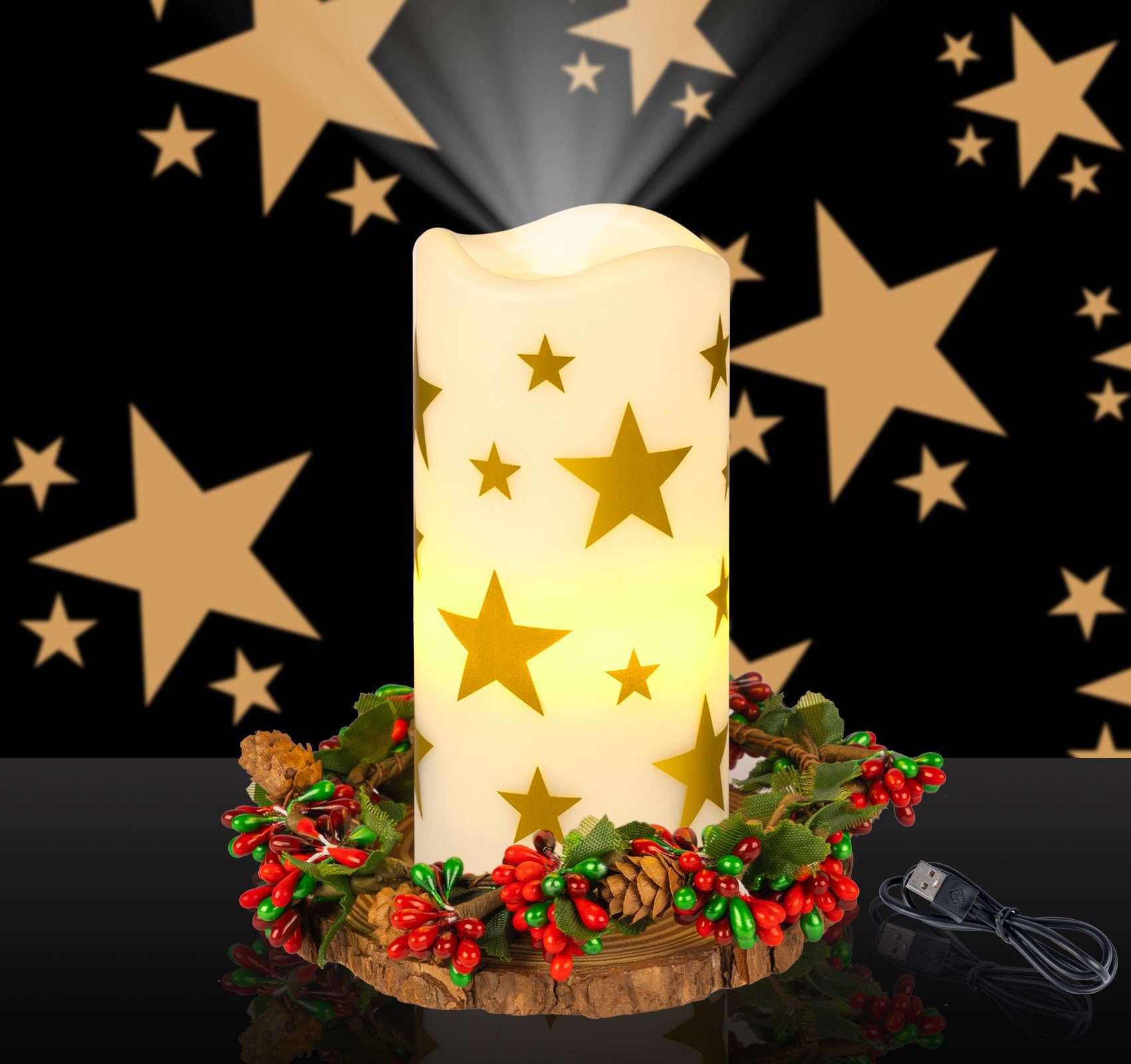 Homewit Weihnachtsbaum Topper beleuchtet, LED Baumspitze Projektor LED-Beamer Kerzen | LED-Beamer